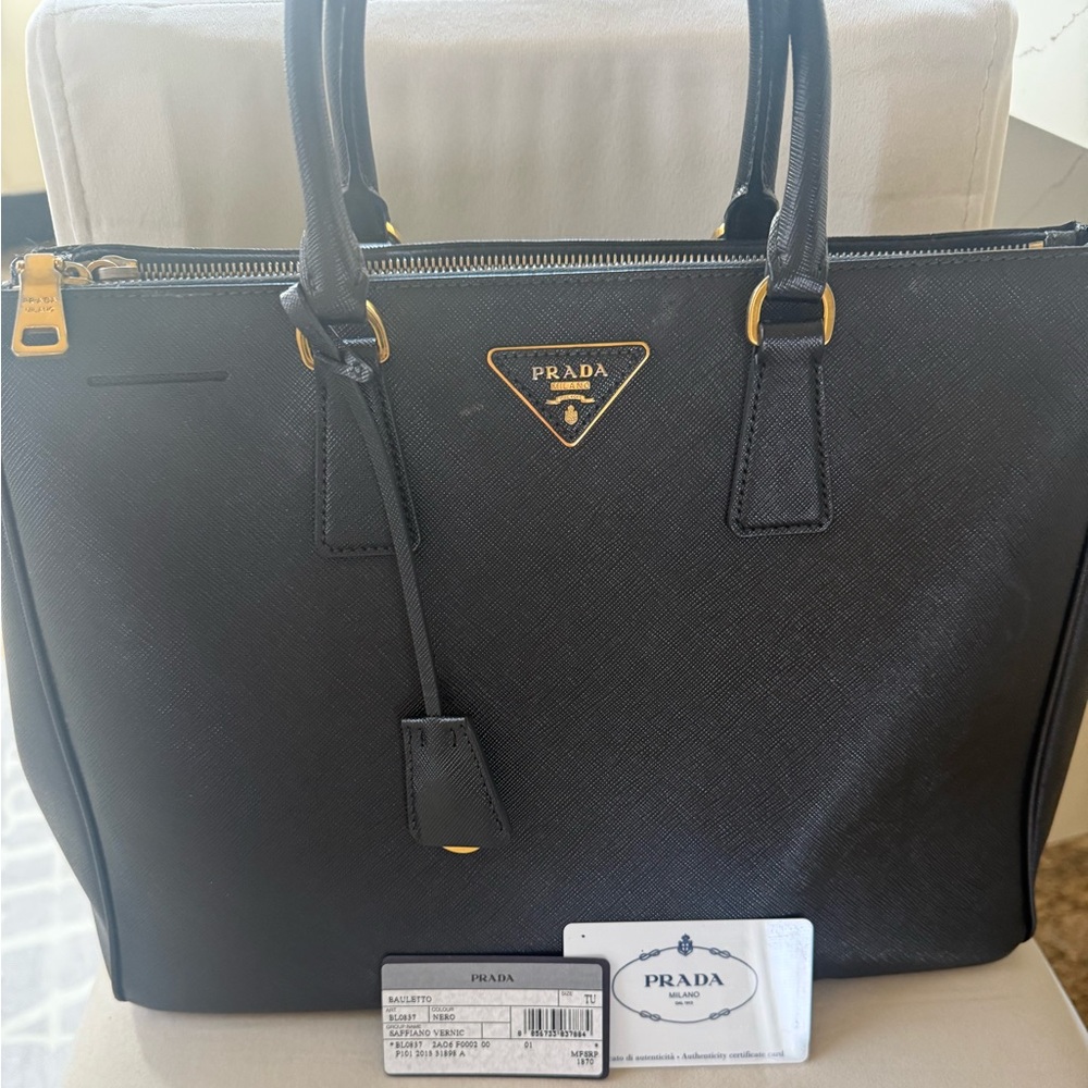 Prada Black Saffiano Tote with Gold Hardware
